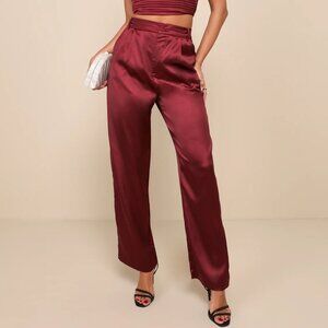 Lulu's Burgundy Satin Trousers